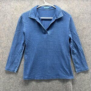 J McLaughlin Polo Shirt Womens XS Blue Split Neck 3/4 Sleeve Knit Top Casual